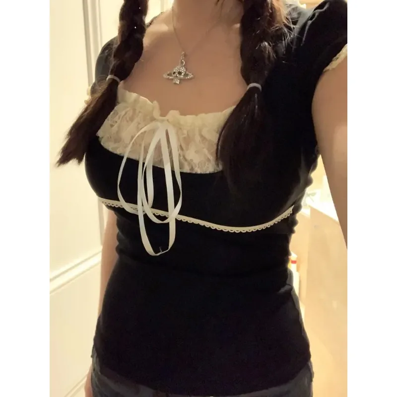 Y2k Lace Trim Crop Top Bow Cute Sweet Square Neck Tee Short Sleeve Harajuku Casual T Shirt Women Prepply Retro Korean Top Summer
Y2k Lace Trim Crop Top Bow Cute Sweet Square Neck Tee Short Sleeve Harajuku Casual T Shirt Women Prepply Retro Korean Top Summer
