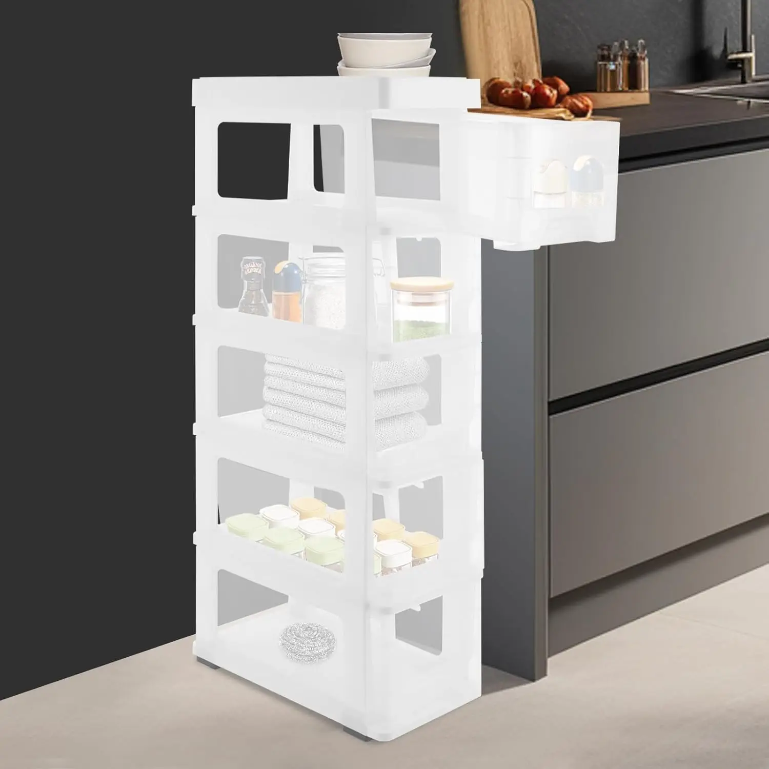 7×15×33in White Narrow Plastic Storage Tower with Wheels Mobile Drawers Organizer for Bathroom Bedroom Kitchen Dorm Small Spaces
7×15×33in White Narrow Plastic Storage Tower with Wheels Mobile Drawers Organizer for Bathroom Bedroom Kitchen Dorm Small Spaces