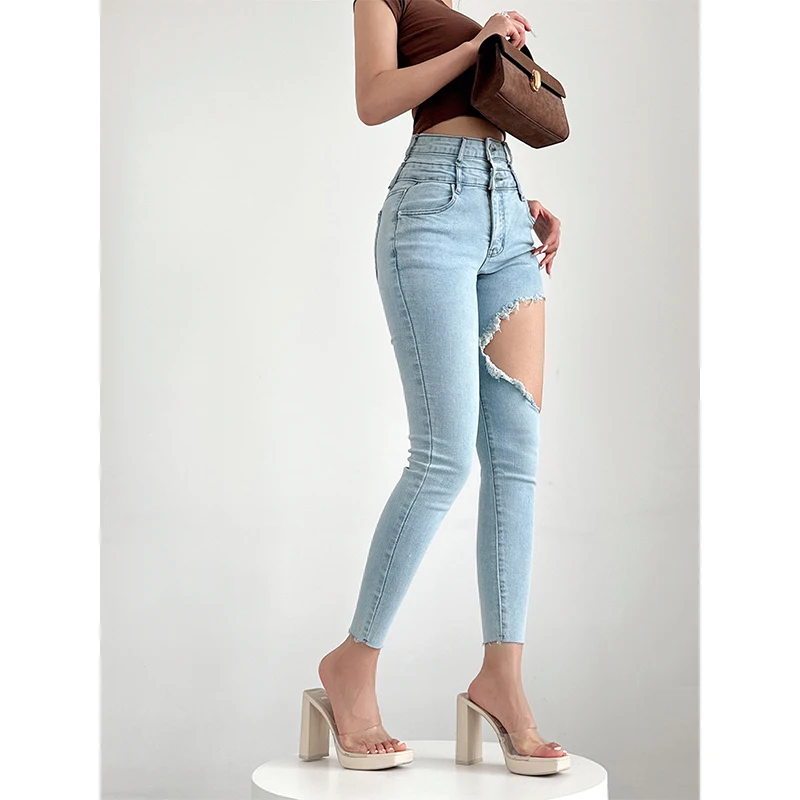 Women Knee Broken Holes Pencil Jeans High Waist Slim Fit Stretch Hollow Out Denim Pants Female Comfortable Office Casual Trouser
Women Knee Broken Holes Pencil Jeans High Waist Slim Fit Stretch Hollow Out Denim Pants Female Comfortable Office Casual Trouser