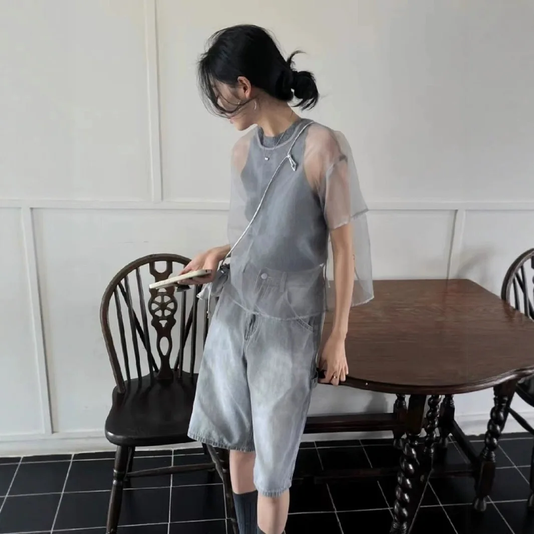 2026 Summer New Gray Sheer Mesh Blouse Women Loose Layered Short Sleeve Casual Sweet Doll Style Daily Trendy Tops
2026 Summer New Gray Sheer Mesh Blouse Women Loose Layered Short Sleeve Casual Sweet Doll Style Daily Trendy Tops