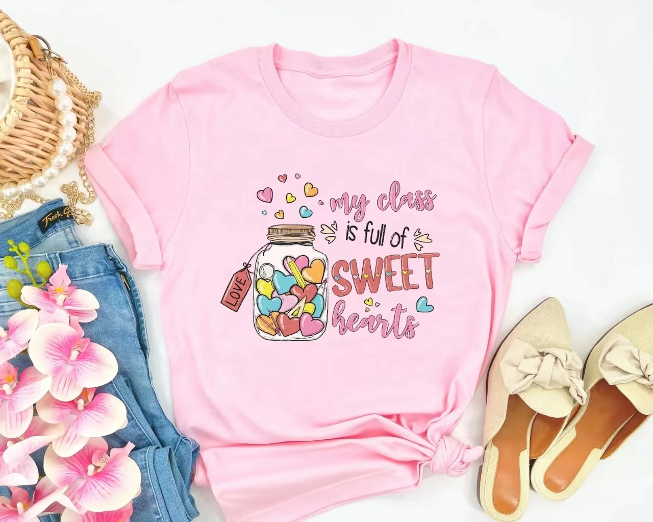 My Class Is Full of Sweet Hearts Funny Slogan Female T-shirt 2024 New Fashion Sweet Casual School Valentine's Day Women Shirt
My Class Is Full of Sweet Hearts Funny Slogan Female T-shirt 2024 New Fashion Sweet Casual School Valentine's Day Women Shirt
