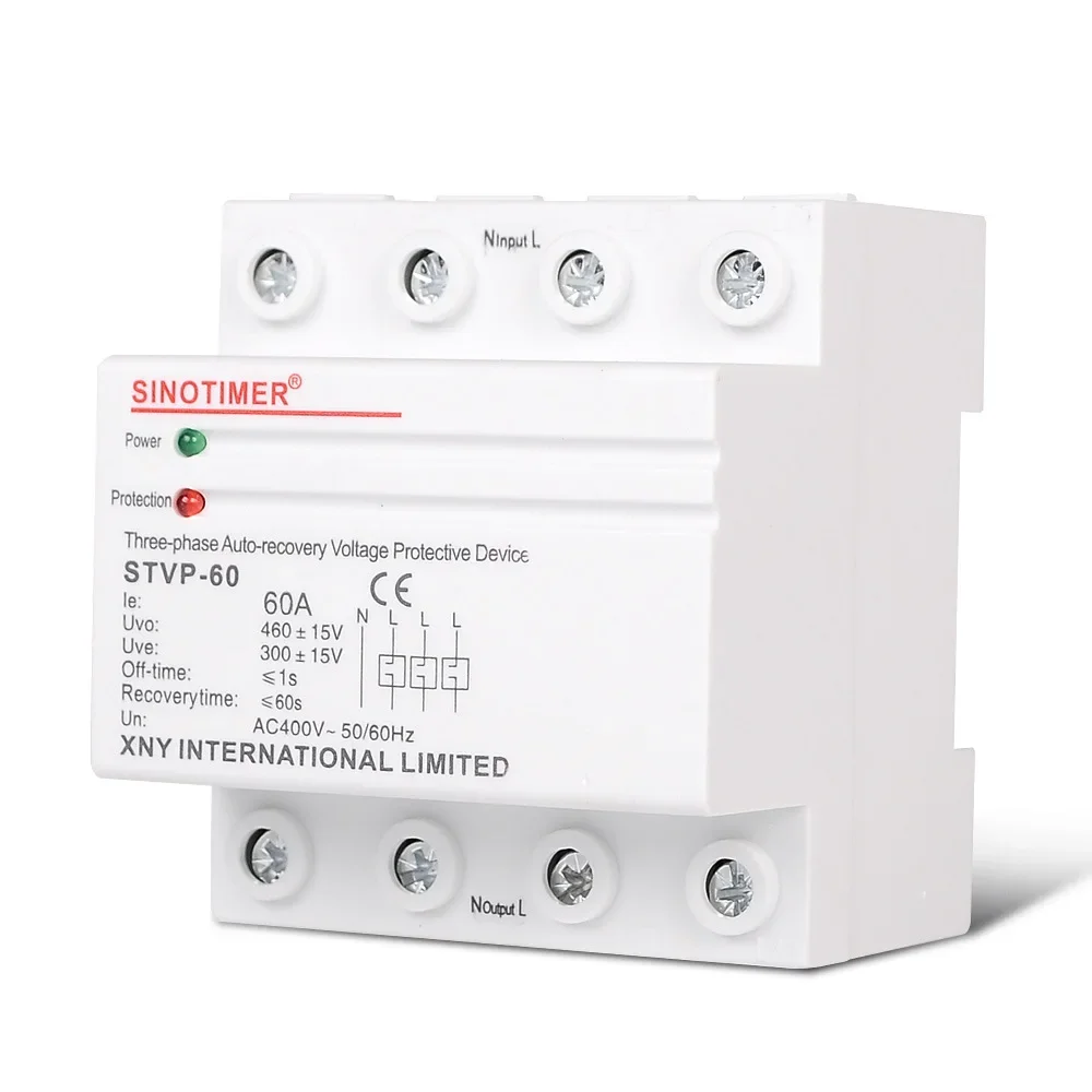 STVP-60 Three Phase 4 Wires 380V 60A DIN Rail Automatic Recovery Over Under Voltage Protector Voltage Relay Protection Device
STVP-60 Three Phase 4 Wires 380V 60A DIN Rail Automatic Recovery Over Under Voltage Protector Voltage Relay Protection Device