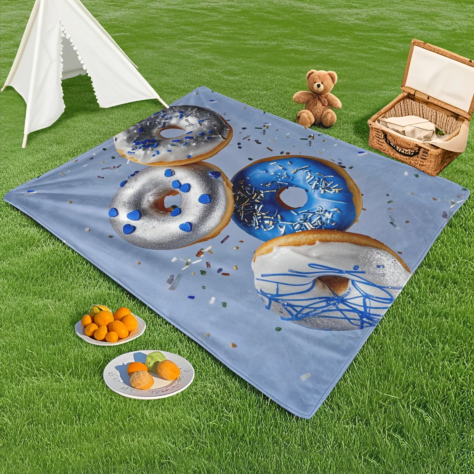 Donut Inspired Blue Silver Creative Design Outdoor Blanket For Picnics And Stargazing With A Stylish Touch
Donut Inspired Blue Silver Creative Design Outdoor Blanket For Picnics And Stargazing With A Stylish Touch