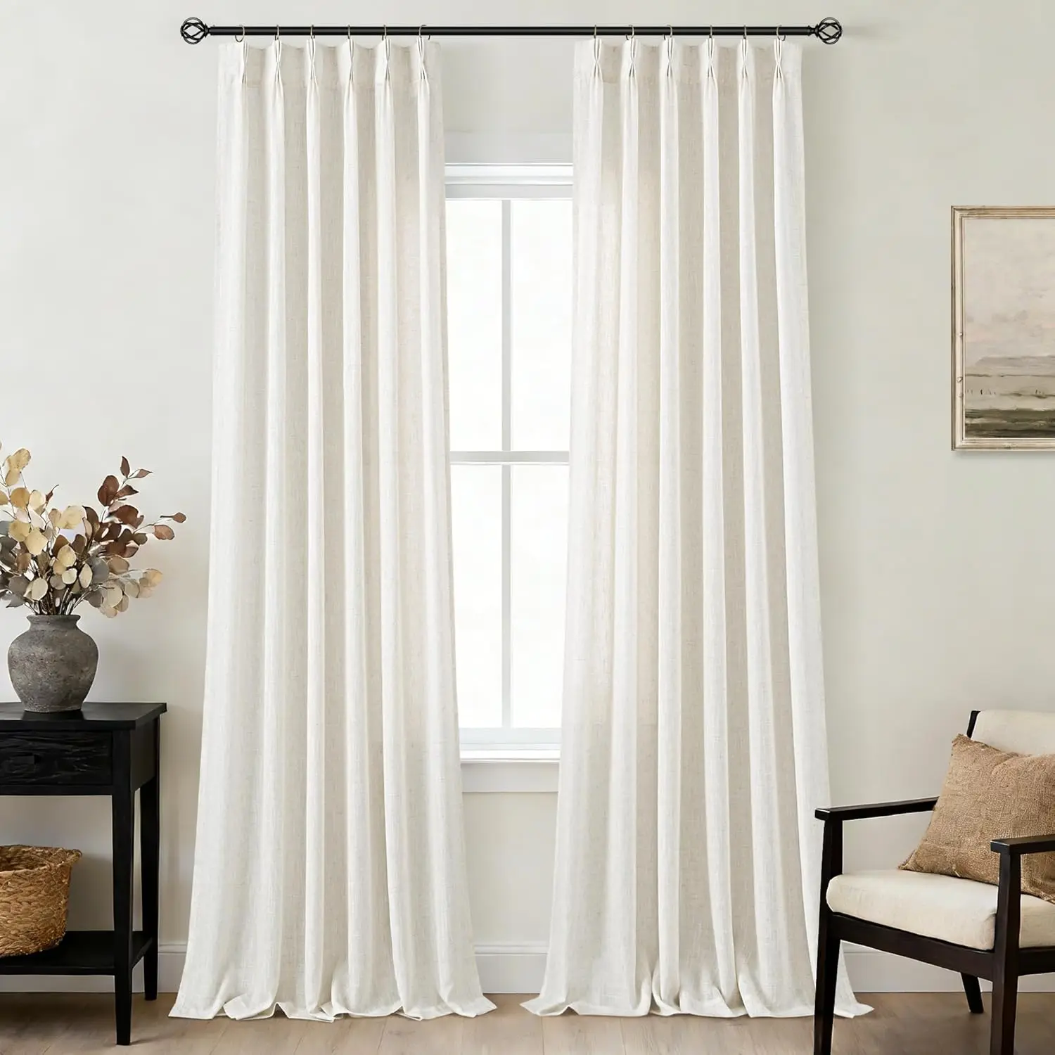 105 inch Linen Curtains 2 Panels Set for Living Room, Light Filtering Semi Sheer Triple Pleated Drapes with Hooks Rings
105 inch Linen Curtains 2 Panels Set for Living Room, Light Filtering Semi Sheer Triple Pleated Drapes with Hooks Rings