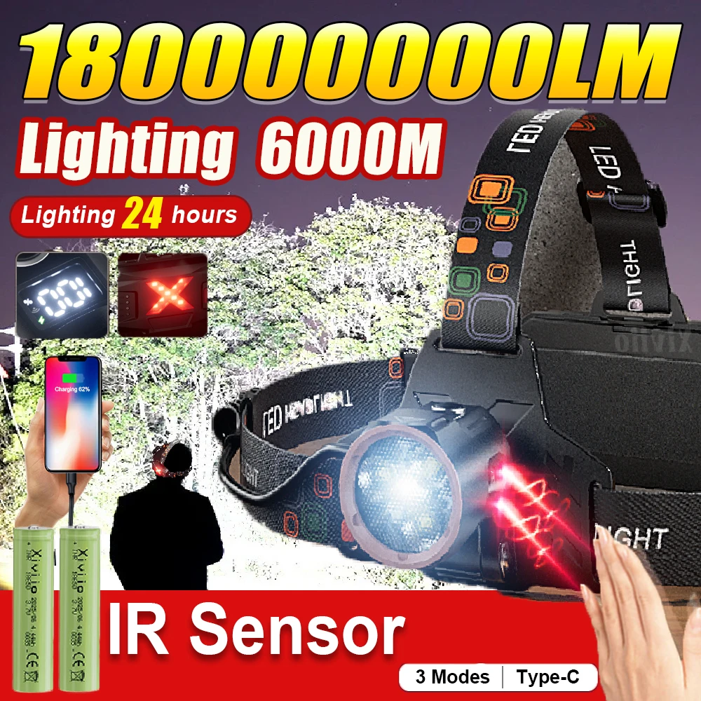 180000000LM Мощный светодиодный налобный фонарь, портативный перезаряжаемый налобный фонарь, дальний выстрел, 6000 м, налобный фонарь для рыбалки, кемпинга, налобный фонарь
180000000LM Мощный светодиодный налобный фонарь, портативный перезаряжаемый налобный фонарь, дальний выстрел, 6000 м, налобный фонарь для рыбалки, кемпинга, налобный фонарь