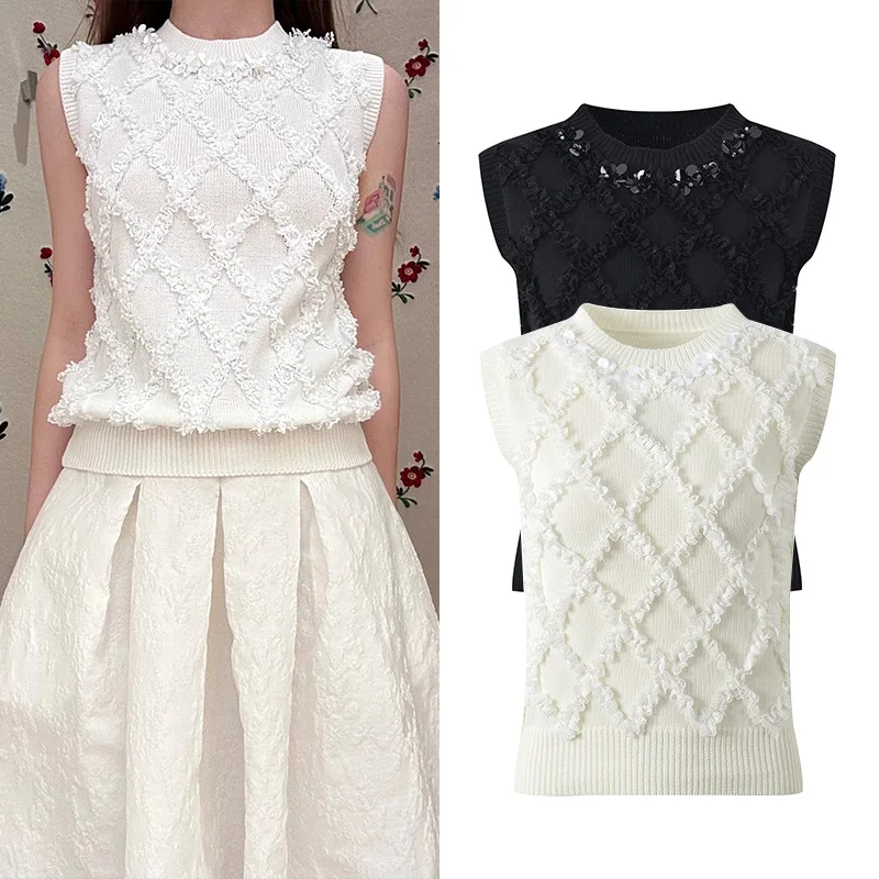 Ele Simple Design Svel Knitted Top round Ne Diamond Pattern White Vest Summer Commute Soft Sle Ice Silk Women's...
Ele Simple Design Svel Knitted Top round Ne Diamond Pattern White Vest Summer Commute Soft Sle Ice Silk Women's...