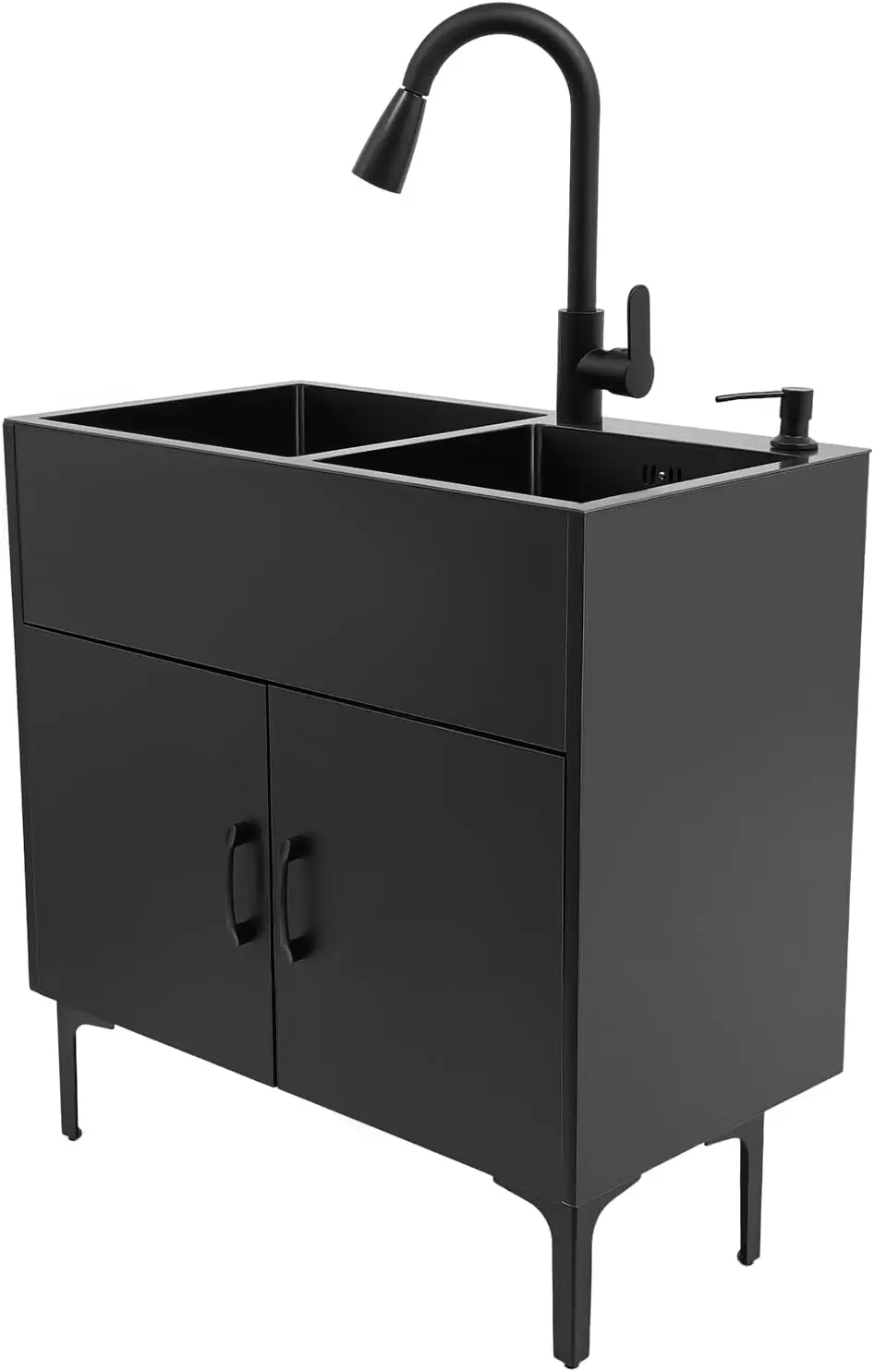 Кухонная мойка с двумя чашами и тумбой, 29.53'' x 16.14'' x 30.71'', с выдвижным смесителем и дозатором для мыла, Frees
Кухонная мойка с двумя чашами и тумбой, 29.53'' x 16.14'' x 30.71'', с выдвижным смесителем и дозатором для мыла, Frees