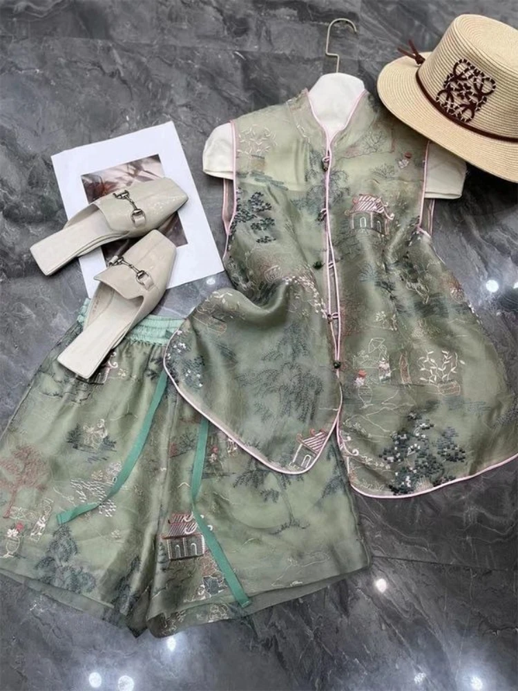 Neo-Chinese Style Women's Suit 2025 Summer Vest & Shorts Set Elegant Linen Two-Piece Outfit High Waisted Loose Pants Casual
Neo-Chinese Style Women's Suit 2025 Summer Vest & Shorts Set Elegant Linen Two-Piece Outfit High Waisted Loose Pants Casual