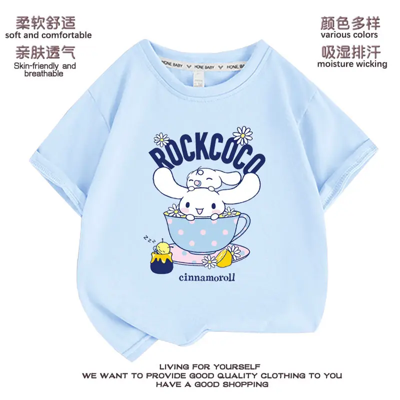 Sanrio Cinnamoroll Short-Sleeved T-Shirt Kawaii Anime Print Tops Summer Sweet Cute Cartoon Babys Clothes Korean Gift for Kids
Sanrio Cinnamoroll Short-Sleeved T-Shirt Kawaii Anime Print Tops Summer Sweet Cute Cartoon Babys Clothes Korean Gift for Kids