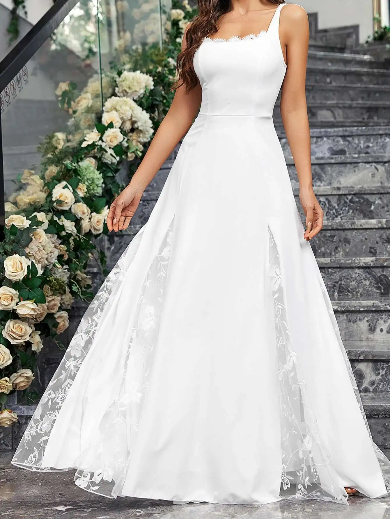 Summer Elegant New Wedding Season White Bridesmaid Dress Sleeveless Square Collar Large Swing Lace Dress Vestido Women Elegant
Summer Elegant New Wedding Season White Bridesmaid Dress Sleeveless Square Collar Large Swing Lace Dress Vestido Women Elegant