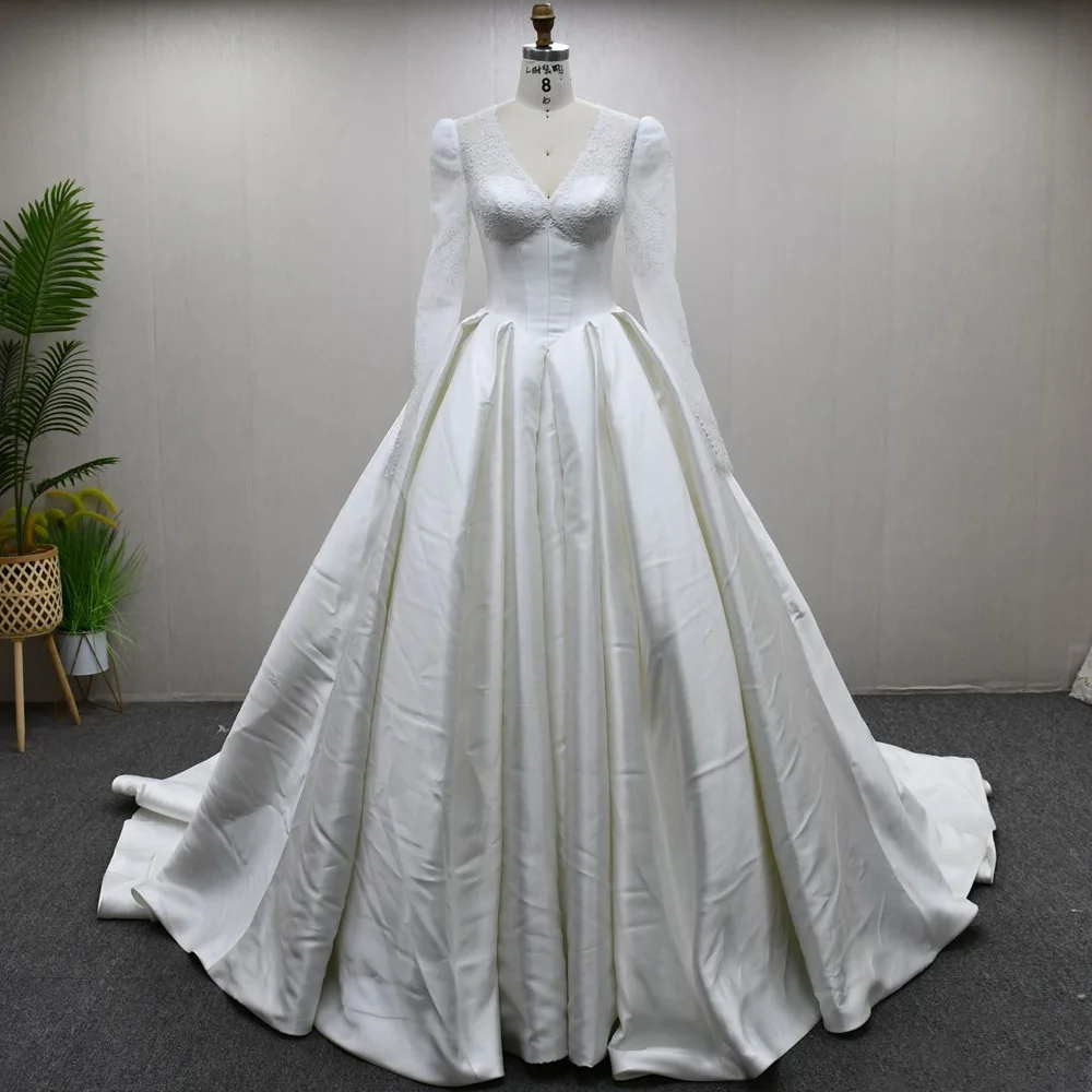 Boho Wedding Dresses V-Neck Long Sleeve Lace Up Button Back Bridal Customized Wedding Dress
Boho Wedding Dresses V-Neck Long Sleeve Lace Up Button Back Bridal Customized Wedding Dress