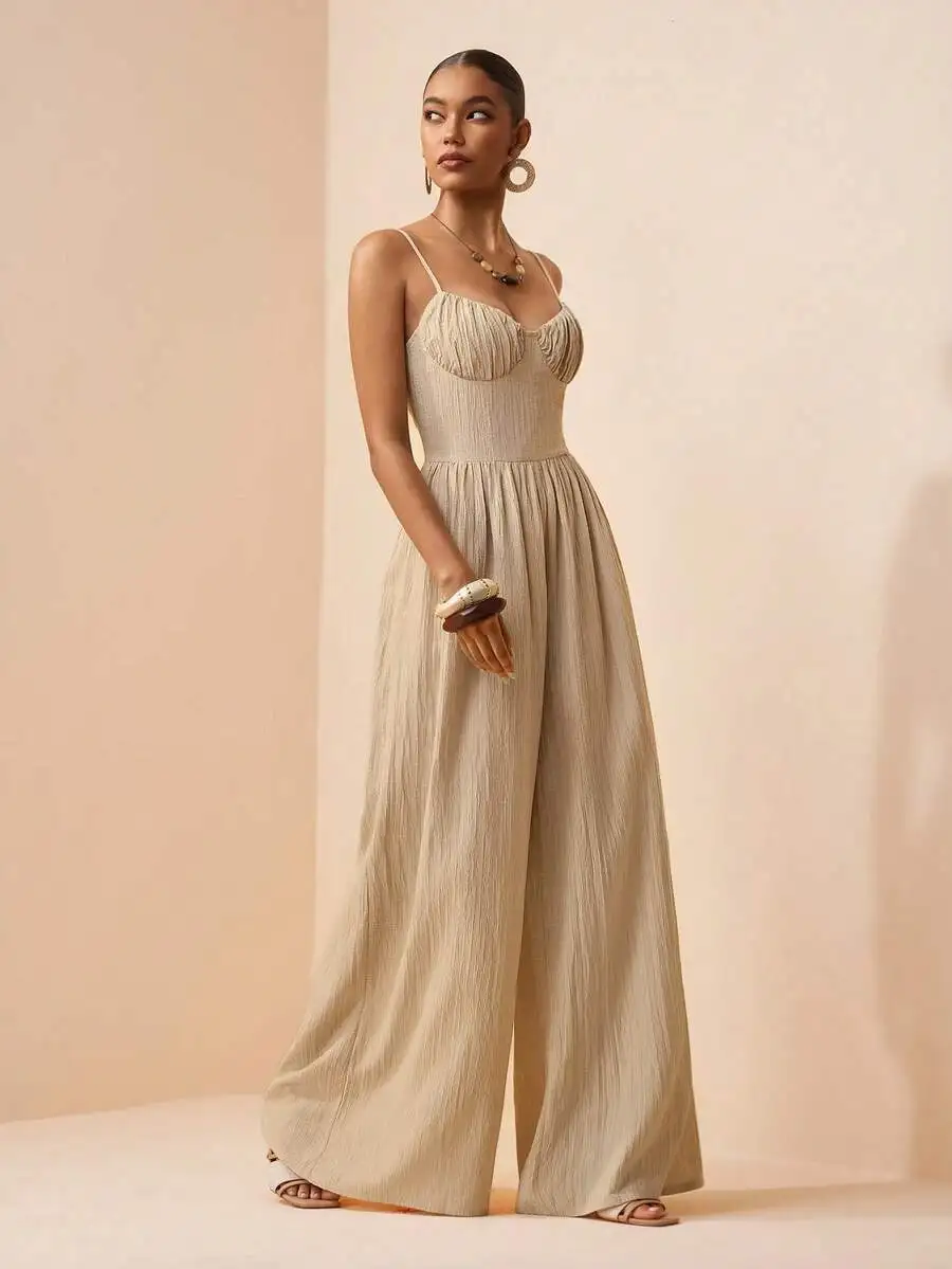 Apricot Textured Linen Spaghetti Strap Jumpsuit Wide Leg Boho Casual Women
Apricot Textured Linen Spaghetti Strap Jumpsuit Wide Leg Boho Casual Women