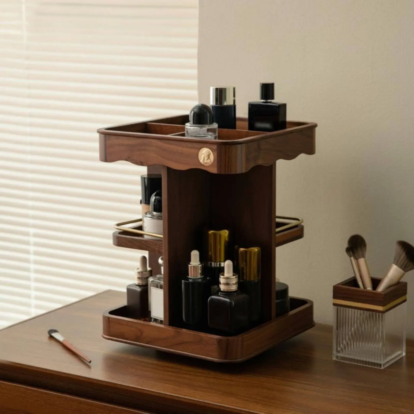Rotating Wooden Makeup Organizer Large Capacity Three-Tier Cosmetic Care Rotating Display Spinning Vanity Tray Nordic Design
Rotating Wooden Makeup Organizer Large Capacity Three-Tier Cosmetic Care Rotating Display Spinning Vanity Tray Nordic Design
