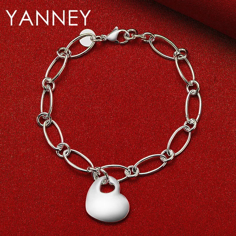 Fashion 925 Sterling Silver Jewelry 8 Inches Simple Heart Bracelet For Women Men Wedding Engagement Party Accessories
Fashion 925 Sterling Silver Jewelry 8 Inches Simple Heart Bracelet For Women Men Wedding Engagement Party Accessories