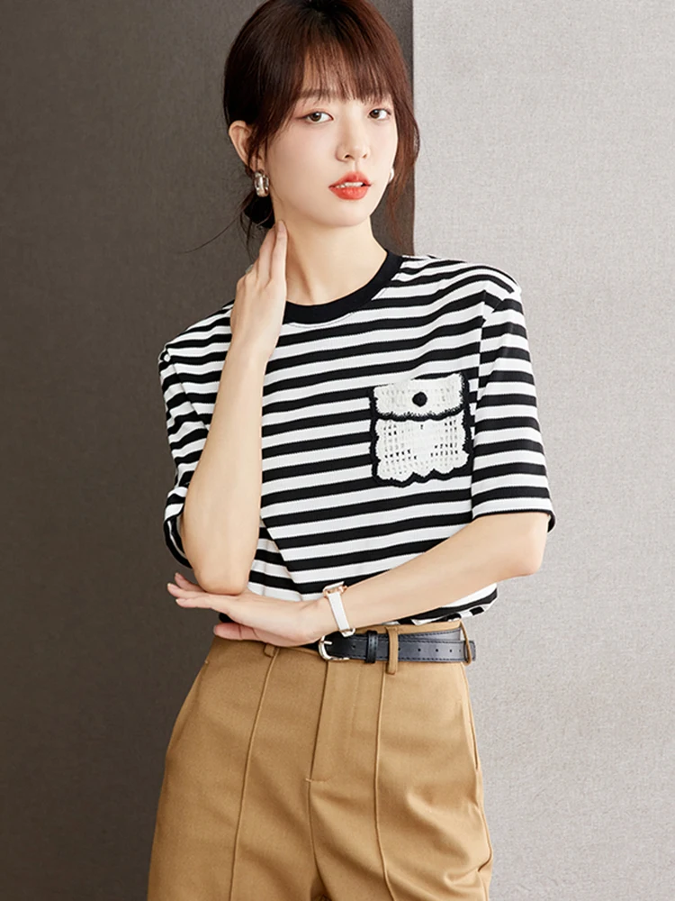 2025 New Summer Women Striped T Shirt Casual Versatile Short Sleeve T-shirts Fashion O-neck Basic Pullover Tops
2025 New Summer Women Striped T Shirt Casual Versatile Short Sleeve T-shirts Fashion O-neck Basic Pullover Tops