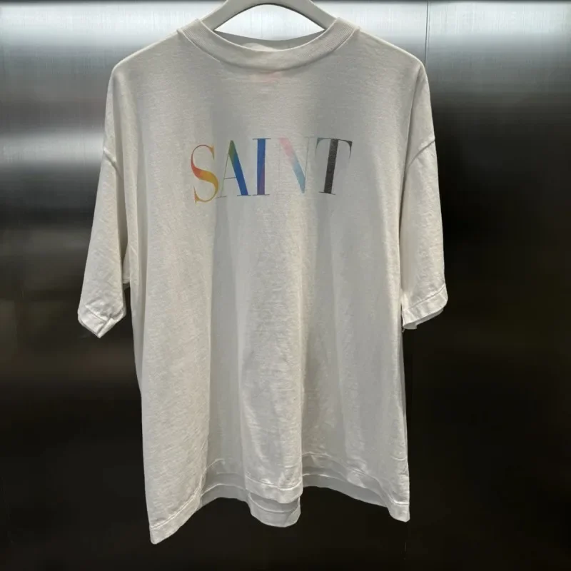 25ss Summer Vintage Cotton Men Tops Saint Tshirts Rainbow Letter Slogan Print Washed Round Neck Short Sleeve Loose Tshirt Women
25ss Summer Vintage Cotton Men Tops Saint Tshirts Rainbow Letter Slogan Print Washed Round Neck Short Sleeve Loose Tshirt Women