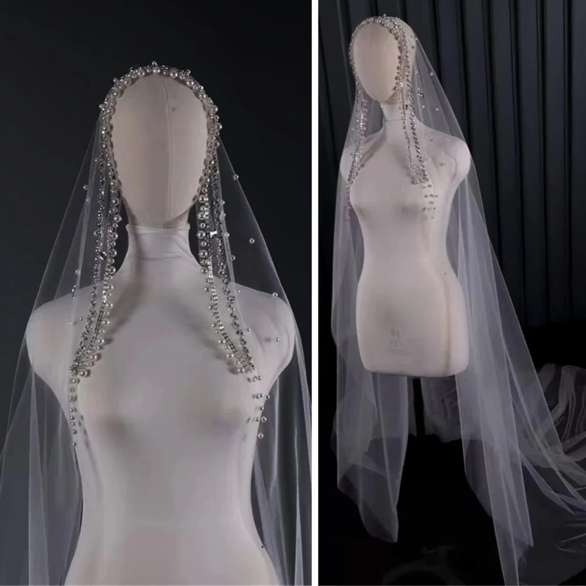 Modern High Quality Pearls With Rhinestone White Ivory Beaded Bride Veils Wedding Headdress Belos Arabe Customized
Modern High Quality Pearls With Rhinestone White Ivory Beaded Bride Veils Wedding Headdress Belos Arabe Customized