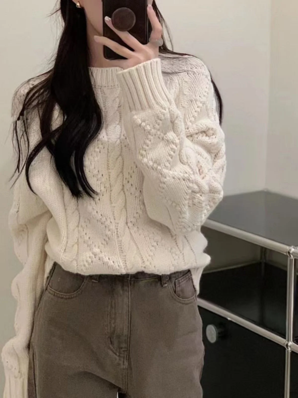 Thiened Chunky Knit Sweater ort Sle Women's Autumn Winter Twist Knitted Top Dongda Gate Korean Sle Commute Sle Soli...
Thiened Chunky Knit Sweater ort Sle Women's Autumn Winter Twist Knitted Top Dongda Gate Korean Sle Commute Sle Soli...