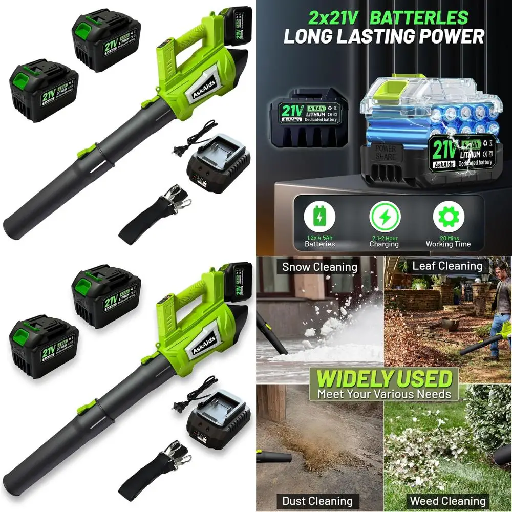 Cordless Electric Leaf Blower with 2x4.5Ah Batteries, 5-Speed Modes, Adjustable Strap for Lawn and Garden Cleaning
Cordless Electric Leaf Blower with 2x4.5Ah Batteries, 5-Speed Modes, Adjustable Strap for Lawn and Garden Cleaning