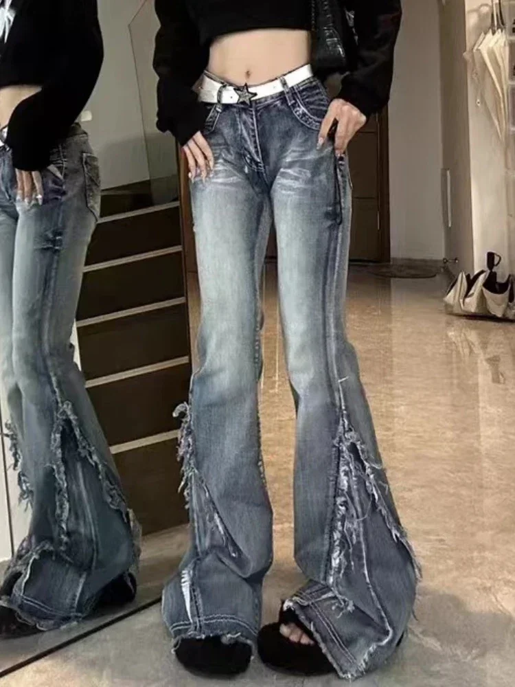 Американские джинсы большого размера, дизайн Y2k, уличная одежда, однотонные брюки-клеш с необработанными краями, весенне-осенняя женская тонкая винтажная женская одежда
Американские джинсы большого размера, дизайн Y2k, уличная одежда, однотонные брюки-клеш с необработанными краями, весенне-осенняя женская тонкая винтажная женская одежда