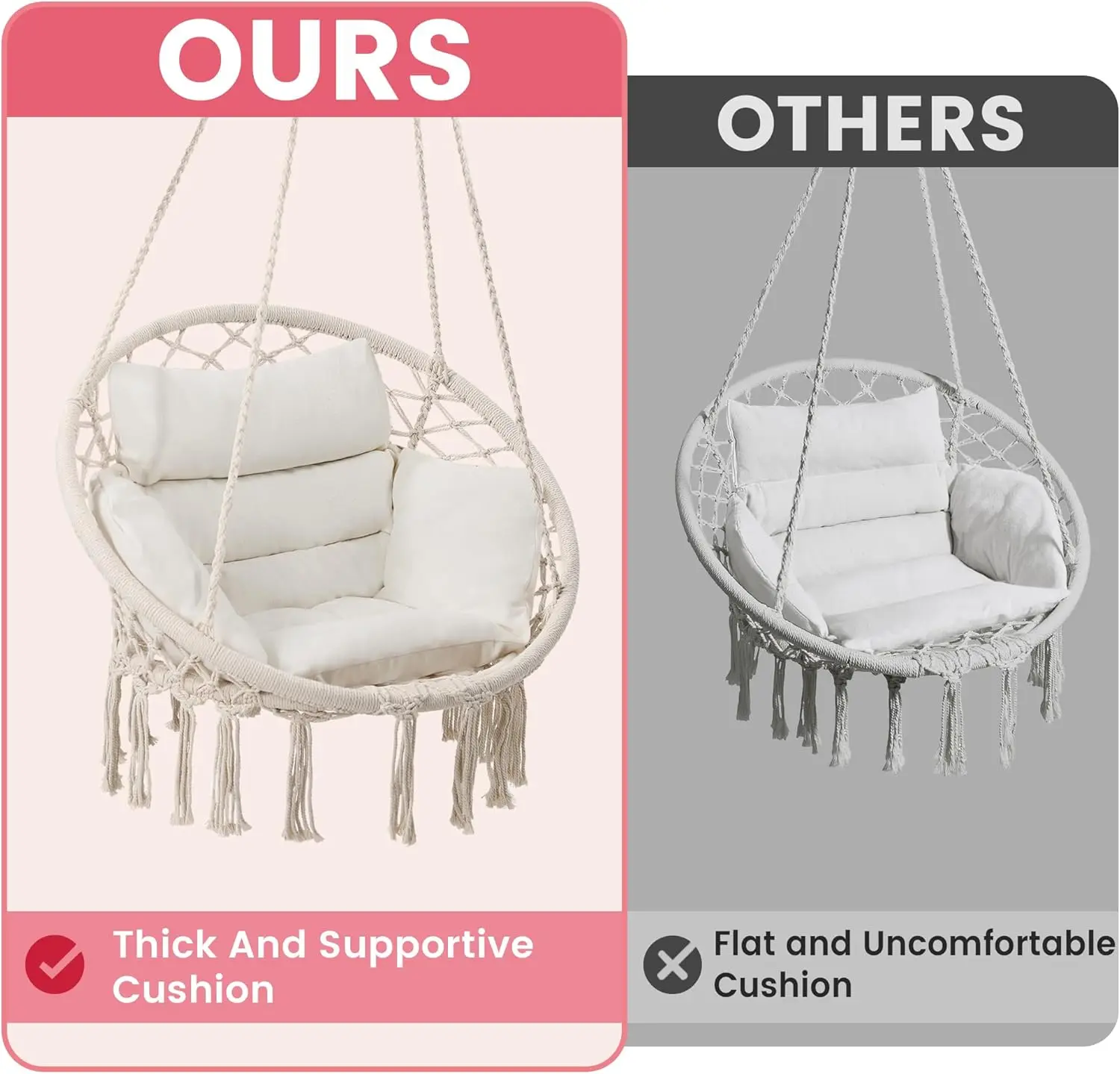 Hammock Hanging Swinging Chair with Medium Cushion, Perfect for Bedroom, Porch, Adults, Balcony, Beige
Hammock Hanging Swinging Chair with Medium Cushion, Perfect for Bedroom, Porch, Adults, Balcony, Beige