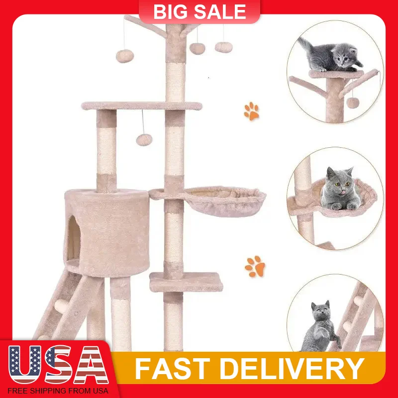 56 Inch Cat Tree for Indoor Cats Multi Level Tower with Scratching Posts Condo Hammock 2 Platforms Ladder Beige Plush Stable
56 Inch Cat Tree for Indoor Cats Multi Level Tower with Scratching Posts Condo Hammock 2 Platforms Ladder Beige Plush Stable
