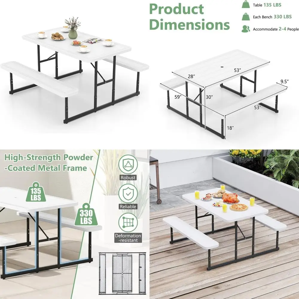 Набор прямоугольных столов для пикника на открытом воздухе с скамейками из ПНД, отверстием для зонта, металлическим каркасом, сиденьями 4, прочный для семейных встреч
Набор прямоугольных столов для пикника на открытом воздухе с скамейками из ПНД, отверстием для зонта, металлическим каркасом, сиденьями 4, прочный для семейных встреч