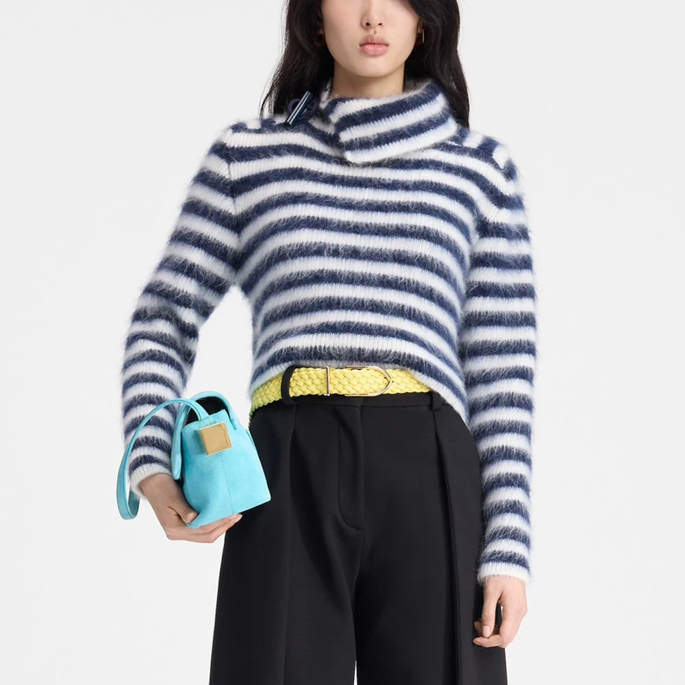 Wool Blend Women Pullover Y2k Cowl Button Standing Collar Striped Knit Top Fashion Commuter Warm Mohair Sweater 2025 Spring New
Wool Blend Women Pullover Y2k Cowl Button Standing Collar Striped Knit Top Fashion Commuter Warm Mohair Sweater 2025 Spring New