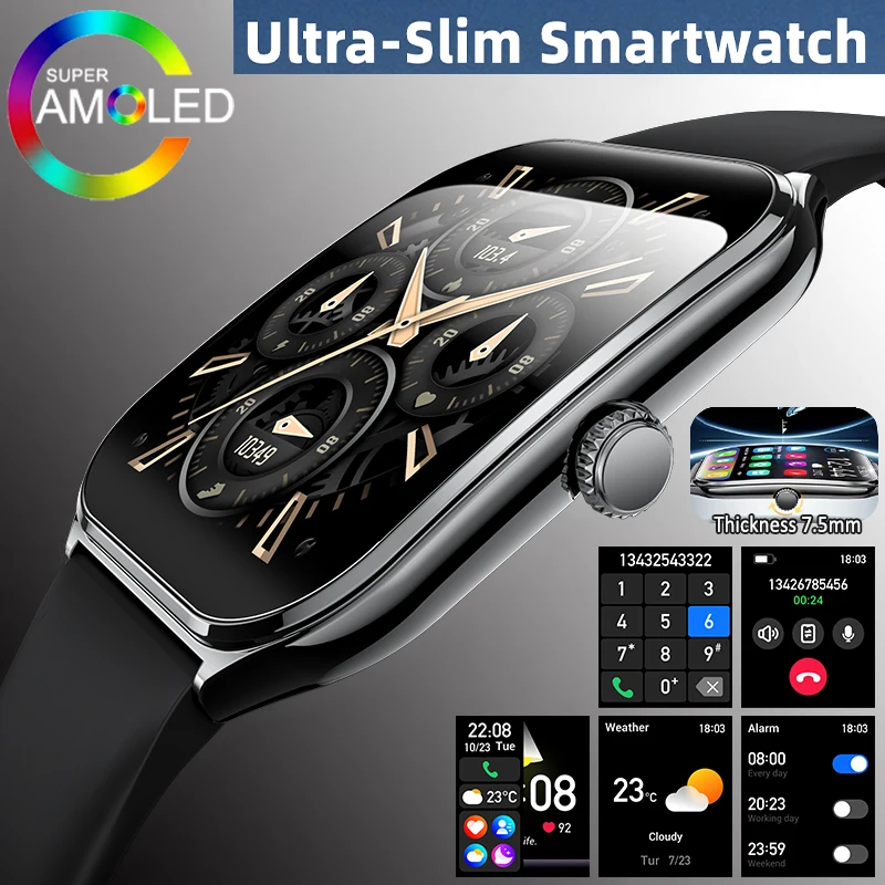 New Ultra-thin Smart Watch Men Health Monitor 1.96"AMOLED Screen 3ATM Waterproof Sport Bluetooth Call Smartwatch for Android iOS
New Ultra-thin Smart Watch Men Health Monitor 1.96"AMOLED Screen 3ATM Waterproof Sport Bluetooth Call Smartwatch for Android iOS