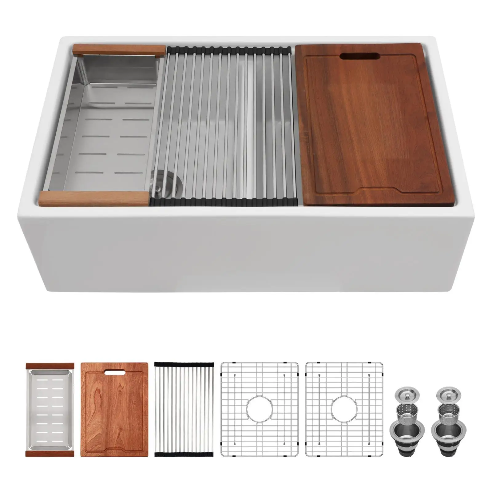 33 Inch Double Bowl Ceramic Sink White Farm Style Kitchen Workstation Deep Basin for Home Kitchen
33 Inch Double Bowl Ceramic Sink White Farm Style Kitchen Workstation Deep Basin for Home Kitchen