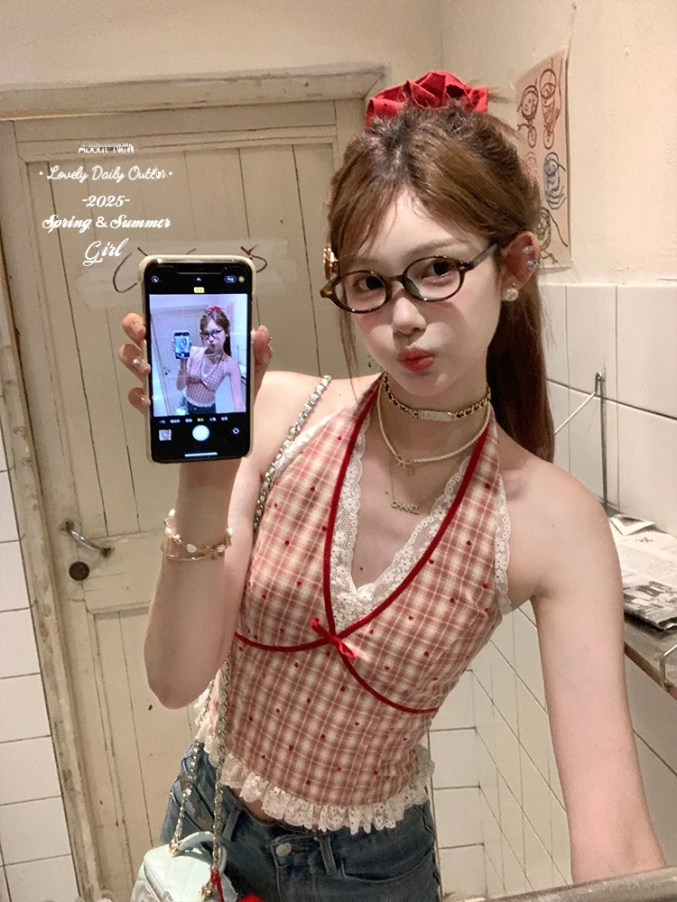 Acaine Sweet Sle Red Plaid ort Strapl Vest Women's Summer Elegance Top Knot Ne Hanging Design Polyester Ma...
Acaine Sweet Sle Red Plaid ort Strapl Vest Women's Summer Elegance Top Knot Ne Hanging Design Polyester Ma...