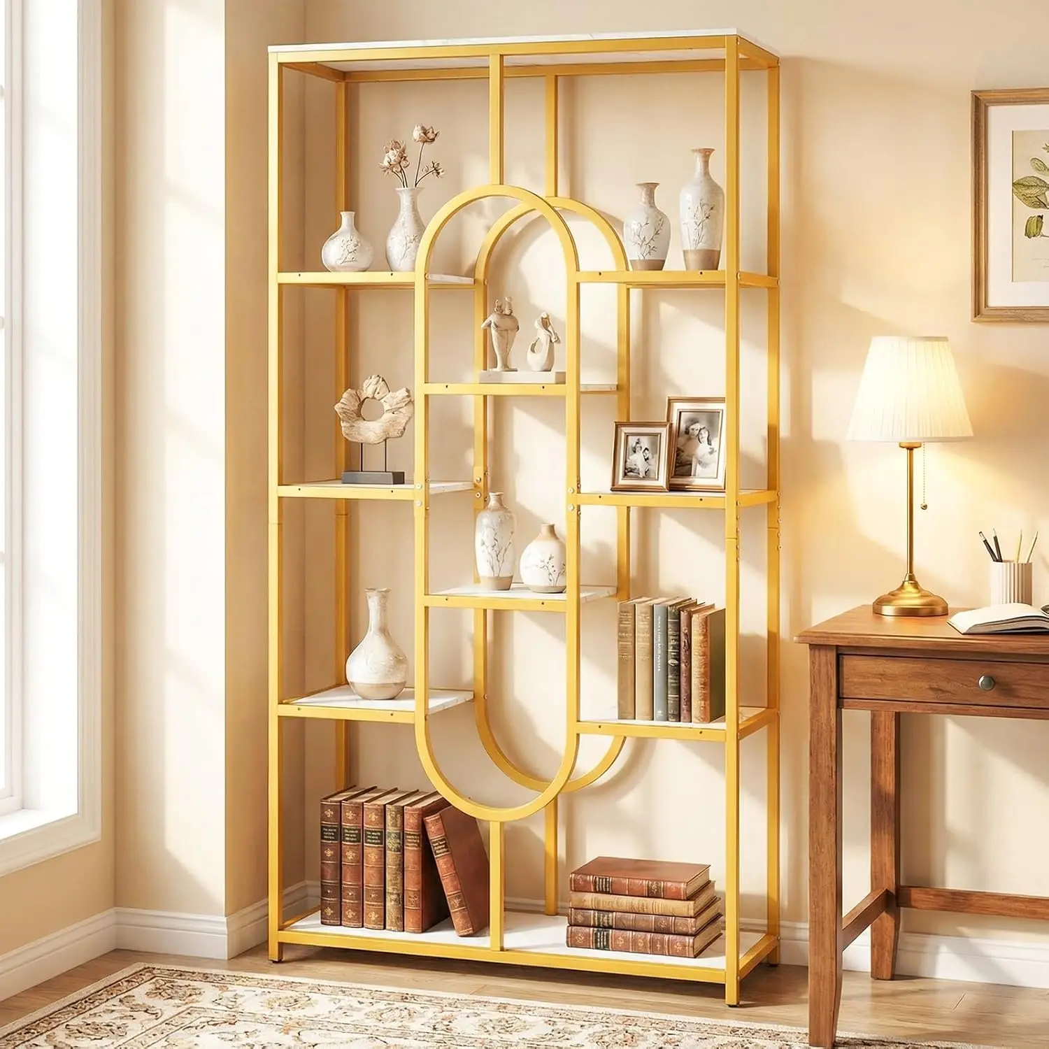 5-Tier Geometric Bookshelf, 69”H Tall Freestanding Open Bookcase with 10 Faux Marble Shelves, Modern Luxurious, Customized
5-Tier Geometric Bookshelf, 69”H Tall Freestanding Open Bookcase with 10 Faux Marble Shelves, Modern Luxurious, Customized