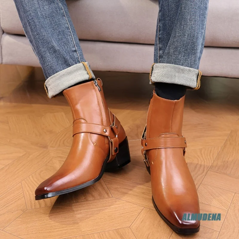 Square Toe Chunky Heel Chelsea Boots Men's Metal Buckle Strap Side Zipper Fashion Outdoor Casual Ankle Boots 2026 New
Square Toe Chunky Heel Chelsea Boots Men's Metal Buckle Strap Side Zipper Fashion Outdoor Casual Ankle Boots 2026 New