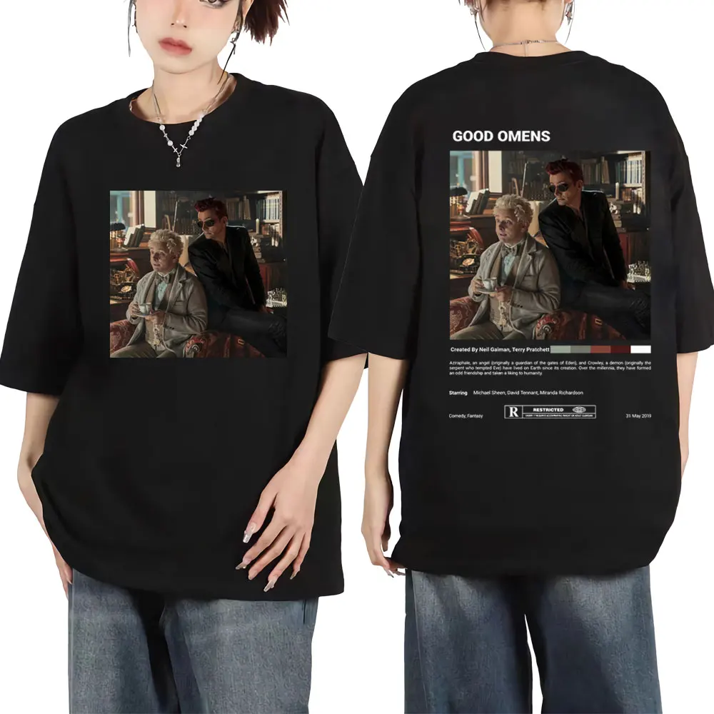 America TV Play Good Omens Graphic T Shirts Men Women Casual Vintage Short Sleeve T-shirt High Quality Fashion Trend T-shirts
America TV Play Good Omens Graphic T Shirts Men Women Casual Vintage Short Sleeve T-shirt High Quality Fashion Trend T-shirts