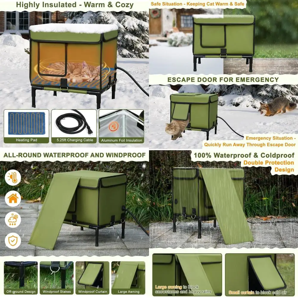 Уличный зимний изолированный кошачий домик с водонепроницаемой грелкой и дверью для побега для ферлов, 16,5x12,5x17,7 дюймов, армейский зеленый цвет
Уличный зимний изолированный кошачий домик с водонепроницаемой грелкой и дверью для побега для ферлов, 16,5x12,5x17,7 дюймов, армейский зеленый цвет