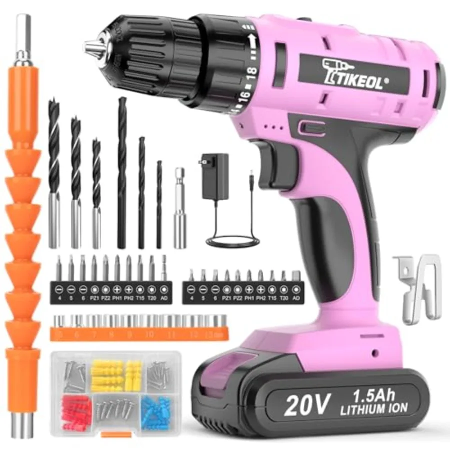 20V Cordless Drill Set with Battery and Charger, 2-Speed Power Drill for Women, Pure Copper Motor, 250 In-lbs, 3/8" Keyless Chu
20V Cordless Drill Set with Battery and Charger, 2-Speed Power Drill for Women, Pure Copper Motor, 250 In-lbs, 3/8" Keyless Chu
