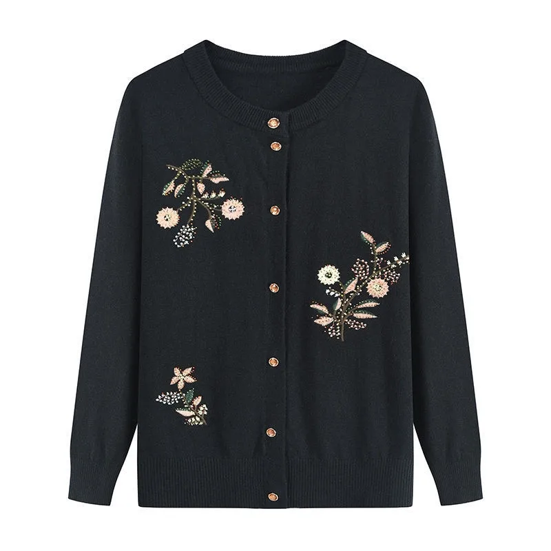 Spring Women Knitted Sweater Cardigan Jacket New Fashion Embroidered O-neck Long Sleeved Thin Knit Tops Middle-aged Female Coat
Spring Women Knitted Sweater Cardigan Jacket New Fashion Embroidered O-neck Long Sleeved Thin Knit Tops Middle-aged Female Coat