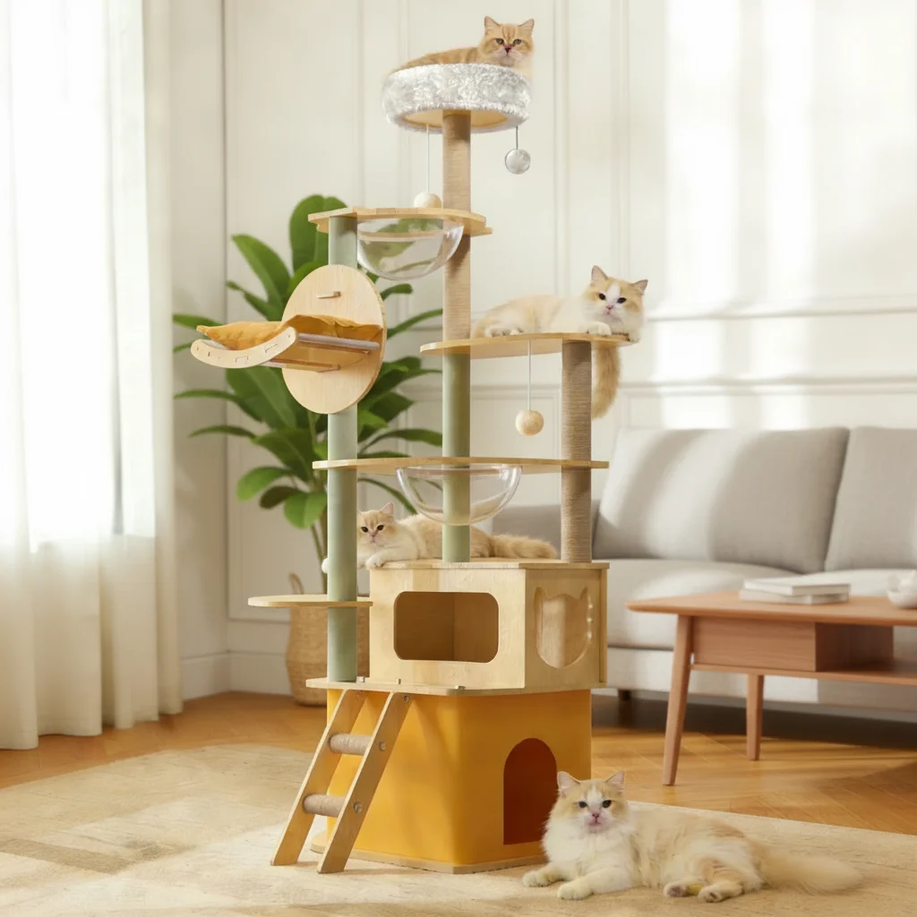 Wholesale Modern Large Multi-layer Luxury Wooden Folding Cat Climbing Tree Frame with Carton Packaging for Cats Christmas
Wholesale Modern Large Multi-layer Luxury Wooden Folding Cat Climbing Tree Frame with Carton Packaging for Cats Christmas