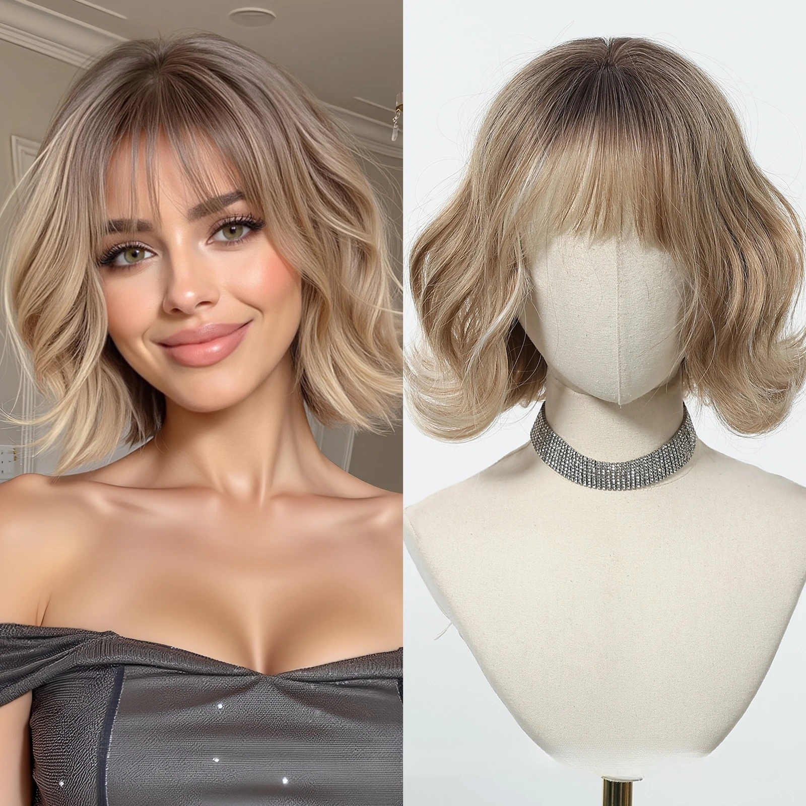 European & American Short Full Head Wig for Women, Platinum Bob Wig with Straight Bangs Synthetic Hair Wig
European & American Short Full Head Wig for Women, Platinum Bob Wig with Straight Bangs Synthetic Hair Wig