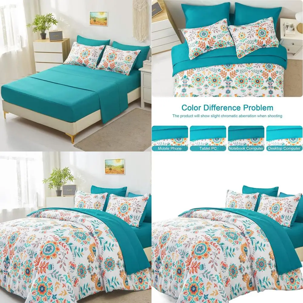 Комплект постельного белья Queen Size в стиле бохо с цветочным узором - 7 предметов: одеяло и простыни, всесезонный, из микрофибры, бирюзовый цвет
Комплект постельного белья Queen Size в стиле бохо с цветочным узором - 7 предметов: одеяло и простыни, всесезонный, из микрофибры, бирюзовый цвет