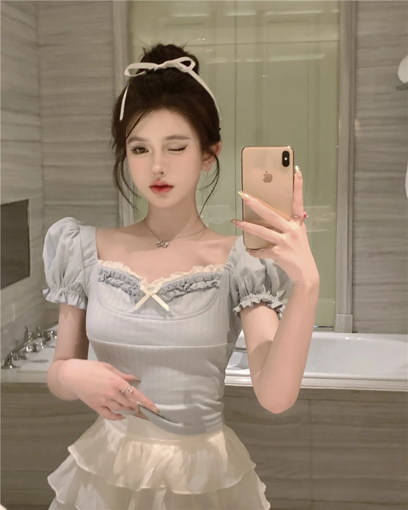 Miiiix Pure Desire Bubble Sleeve T-shirt for Women's Summer New Sweet Girl Feeling Lace Bow Short Sleeve Top Female Clothing
Miiiix Pure Desire Bubble Sleeve T-shirt for Women's Summer New Sweet Girl Feeling Lace Bow Short Sleeve Top Female Clothing