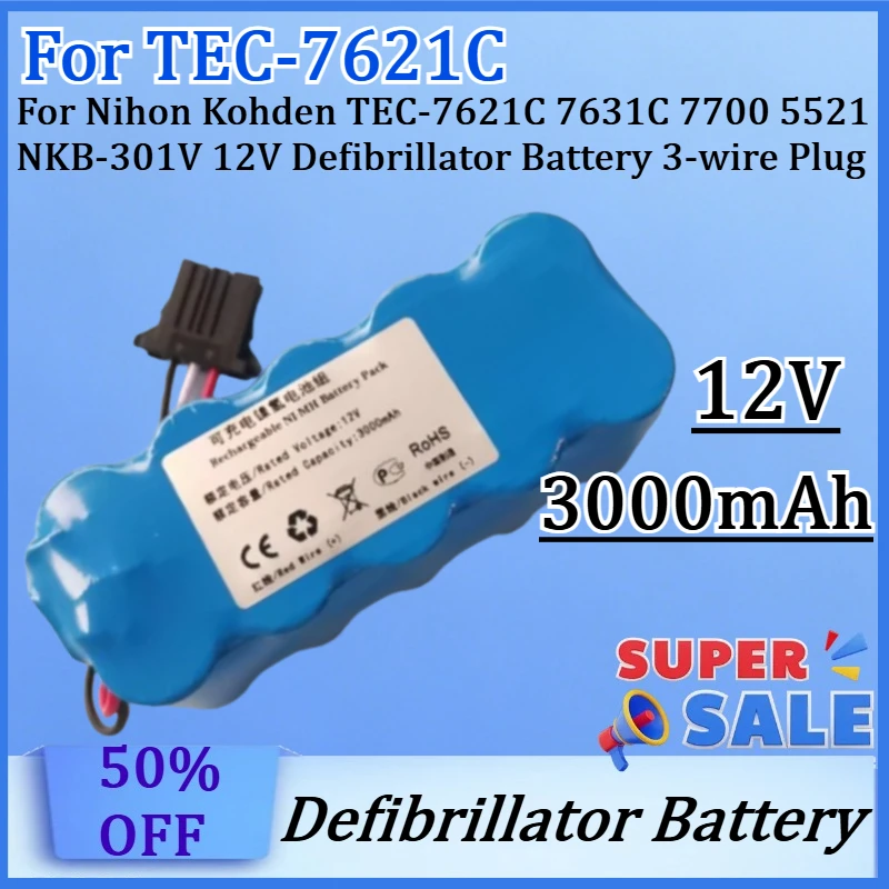 3000mAh Rechargeable NI-MH Batteries for Nihon Kohden TEC-7621C 7631C 7700 5521 NKB-301V 12V Defibrillator Battery 3-wire Plug
3000mAh Rechargeable NI-MH Batteries for Nihon Kohden TEC-7621C 7631C 7700 5521 NKB-301V 12V Defibrillator Battery 3-wire Plug