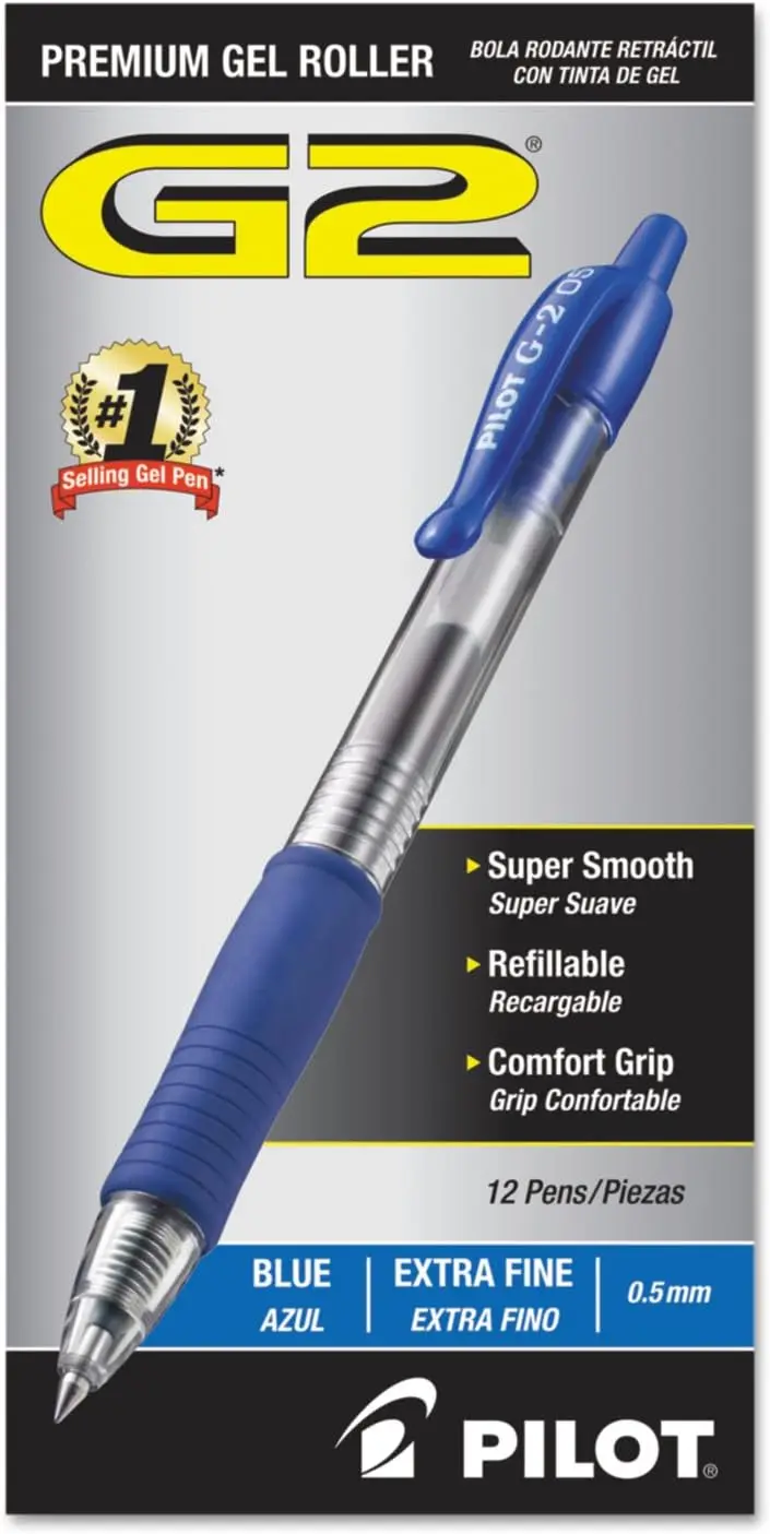 Gel Roller Pens Extra Fine Point 0.5 mm Blue Ink Pack of 12 for School Journaling and Office Writing
Gel Roller Pens Extra Fine Point 0.5 mm Blue Ink Pack of 12 for School Journaling and Office Writing