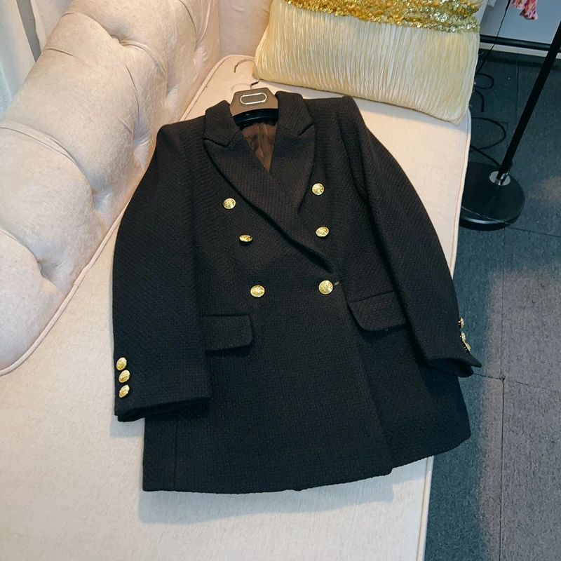 Double Breasted Blazer Mujer 2023 High Quality Elegant Medium Long Jacket for Women Autumn Winter Wool & Blends Coats
Double Breasted Blazer Mujer 2023 High Quality Elegant Medium Long Jacket for Women Autumn Winter Wool & Blends Coats