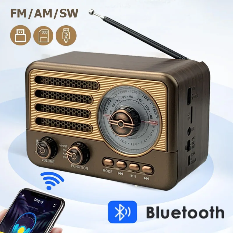  Retro Vintage Radio Portable Bluetooth Speaker Full Band Radio AM FM SW Transistor w/LED Fladhlight Support AUX TF Card USB
Retro Vintage Radio Portable Bluetooth Speaker Full Band Radio AM FM SW Transistor w/LED Fladhlight Support AUX TF Card USB