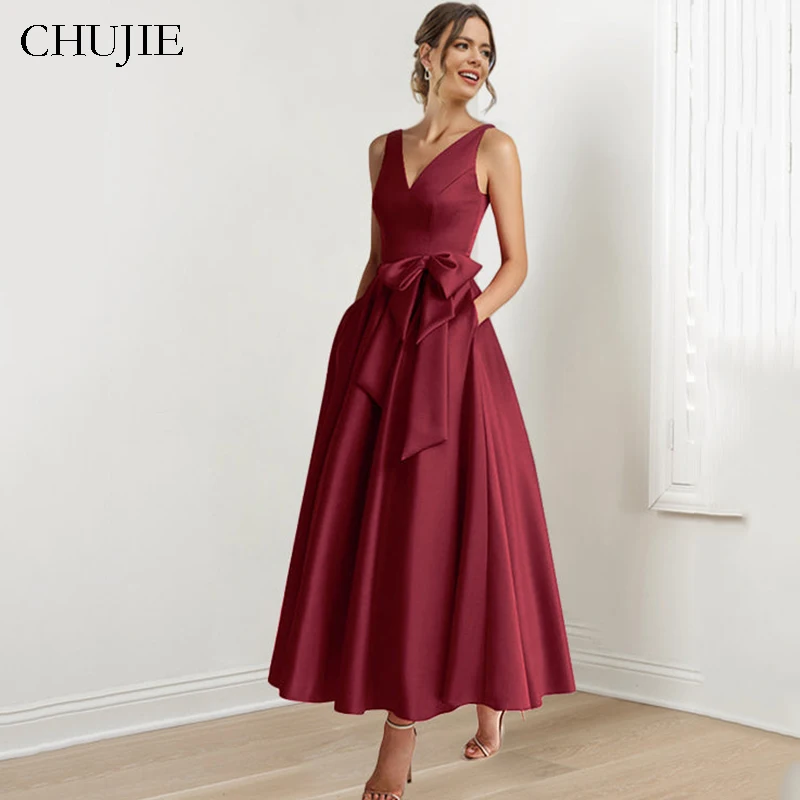 V Neck Mother Of the Bride Dresses For Wedding Sleeveless Satin Wedding Guest Dress Customizable With Bow Formal Evening Gowns
V Neck Mother Of the Bride Dresses For Wedding Sleeveless Satin Wedding Guest Dress Customizable With Bow Formal Evening Gowns