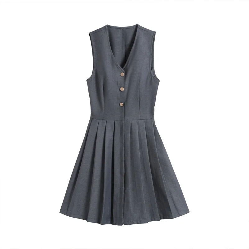 Lenshin Women Business Sleeveless Pleated A-Line Dress V-neck Gray Slim Office Lady Work Wear Teacher's Uniform Tops
Lenshin Women Business Sleeveless Pleated A-Line Dress V-neck Gray Slim Office Lady Work Wear Teacher's Uniform Tops