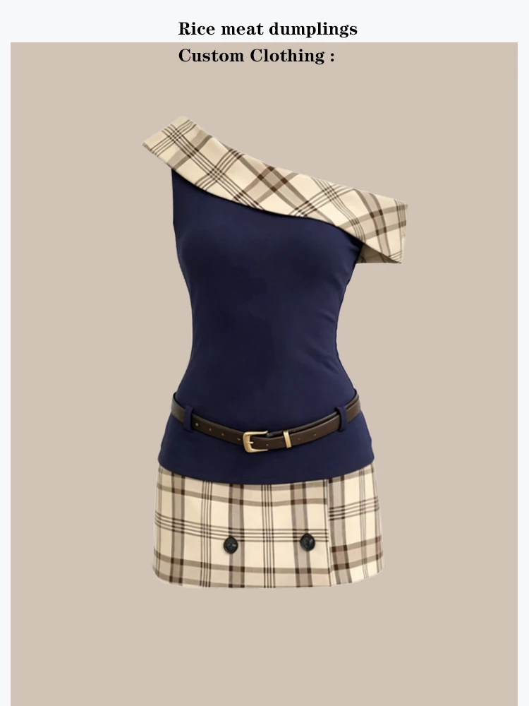 Summer High Waist Plaid Split Shoulder Stripe Splicing Women's Halter Top And Skirt Set Fashionable Casual Outfit Ensemble
Summer High Waist Plaid Split Shoulder Stripe Splicing Women's Halter Top And Skirt Set Fashionable Casual Outfit Ensemble
