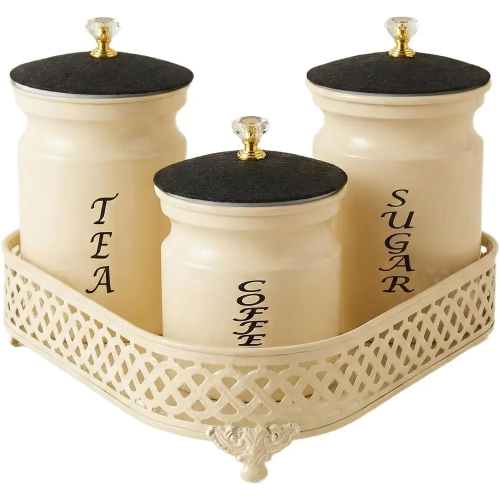 Elegant Metal Tea, Coffee, and Sugar Storage Set with Decorative Tray | Cream Kitchen Canisters with Lids
Elegant Metal Tea, Coffee, and Sugar Storage Set with Decorative Tray | Cream Kitchen Canisters with Lids