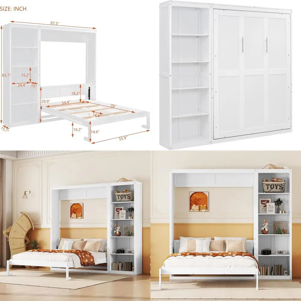 ull Murphy Bed with Storage Bookcase Shelves,Wood olding White Murphy Wall Bed Cabinet
ull Murphy Bed with Storage Bookcase Shelves,Wood olding White Murphy Wall Bed Cabinet